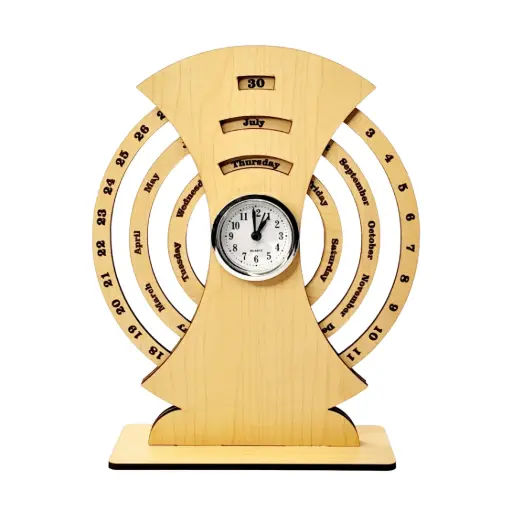 Wooden calendar with watch