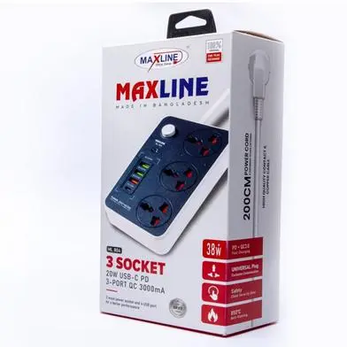 Maxline ML 804 4 USB Fast Charging Multiplug Power Strip